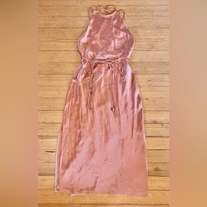 NWOT Nanushka Nanushka
Narita Belted Satin Midi Dress in Blush Peach Sz S.